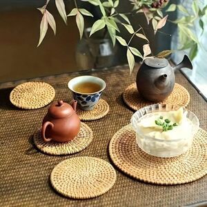 1pc Handmade Rattan Coaster Heat Resistant Non-Slip Drink Mat